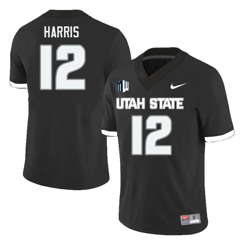 Utah State Aggies #12 Simeon Harris College Football Jerseys Stitched Sale-Black